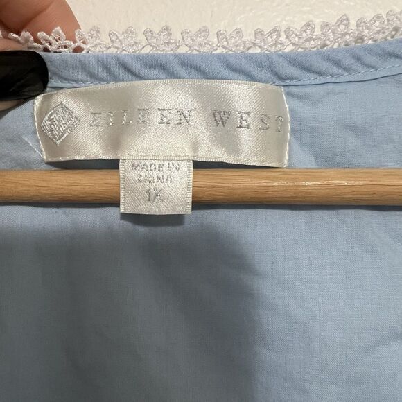 Eileen West Cotton Lace Trim Sleeveless Short Nightgown in Blue Size XL - Picture 6 of 10